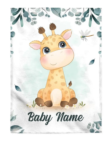 Personalized Baby Blankets Giraffe Watercolor Custom Name Baby Boy Gifts