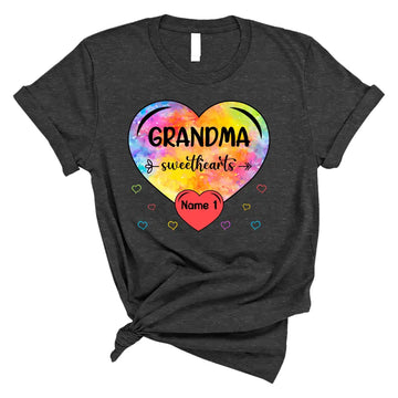 Personalized Grandma T Shirt, Grandma Sweethearts Colorful With Kids Name Custom, Mother's Day Gifts For Grandma