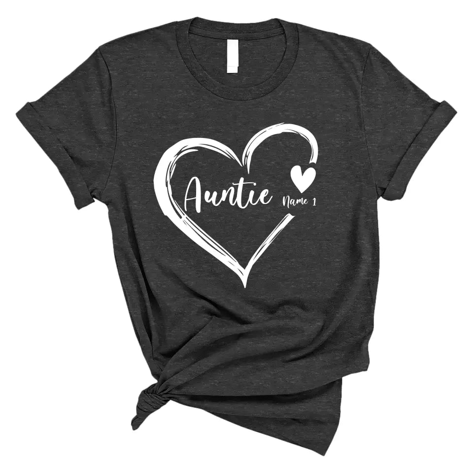 Personalized Auntie T Shirt, Auntie Heart With Kids Name Custom, Mother's Day Gifts For Auntie