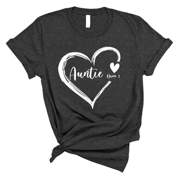 Personalized Auntie T Shirt, Auntie Heart With Kids Name Custom, Mother's Day Gifts For Auntie