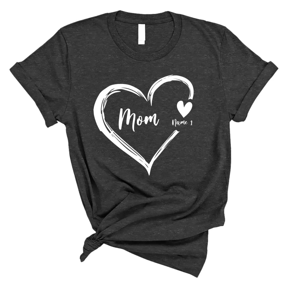 Personalized Mom T Shirt, Mom Heart With Kids Name Custom, Mother's Day Gifts For Mom