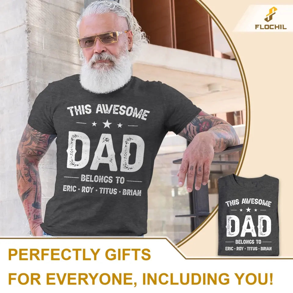 Personalized Dad Shirt, This Awesome Dad Belongs To Shirt With Kids Name, Custom Fathers Day Gifts, Dad Gifts