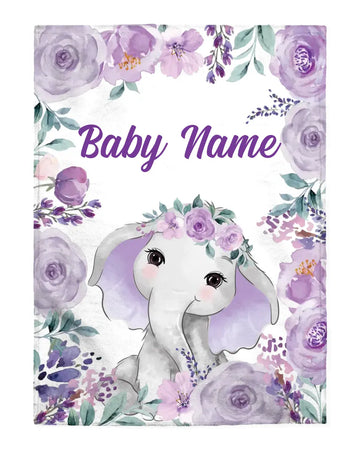 Personalized Baby Blankets Elephants Watercolor Custom Name Baby Girl Gifts