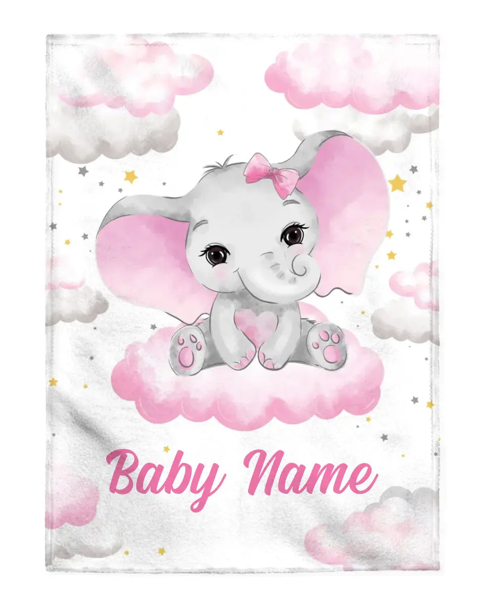 Personalized Baby Blankets Elephants Watercolor Custom Name Baby Girl Gifts