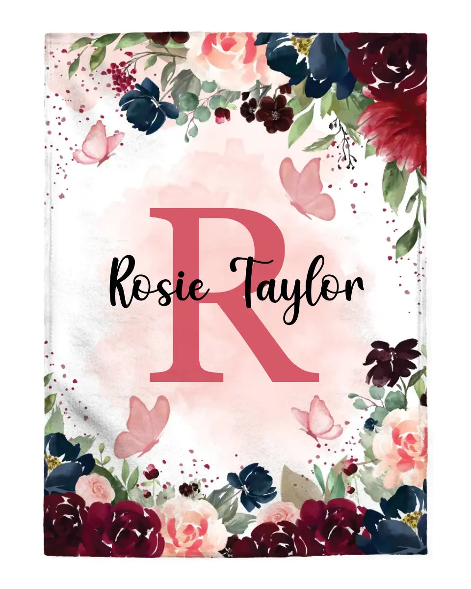 Personalized Baby Blankets Floral Watercolor Custom Name Baby Girl Gifts