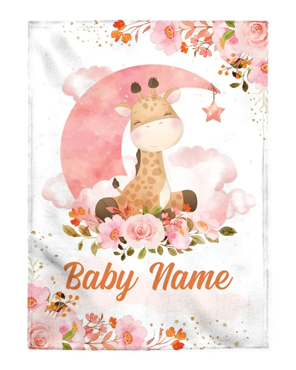 Personalized Baby Blankets Giraffe Watercolor  Custom Name Baby Girl Gifts