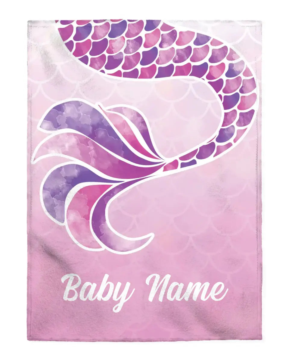 Personalized Baby Blankets Mermaid Watercolor Custom Name Baby Girl Gifts