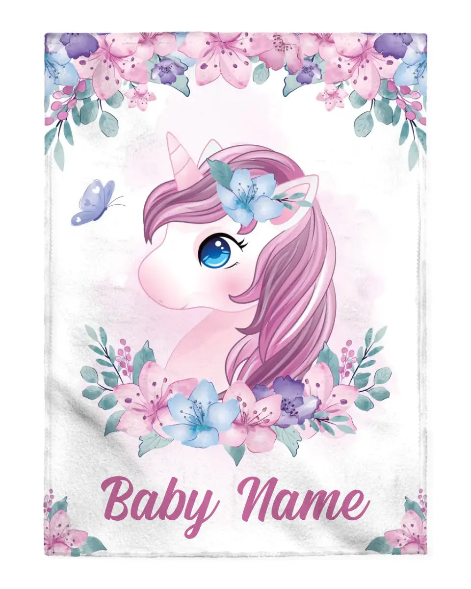 Personalized Baby Blankets Unicorn Watercolor Custom Name Baby Girl Gifts