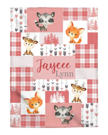 Personalized Baby Blankets Animal Woodland Watercolor Custom Name Baby Girl Gifts