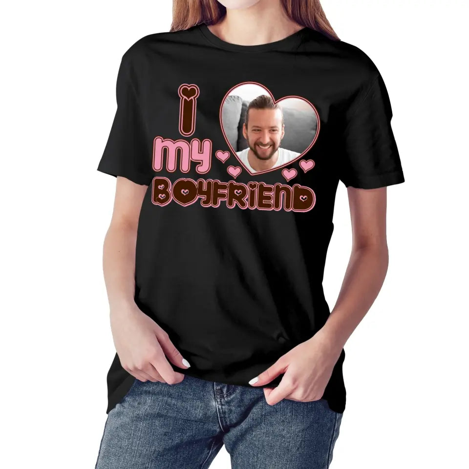 Personalized Girlfriend Shirt, I Love My Boyfriend Shirt Custom Name Photo, I Heart My Boyfriend Shirt, Valentine's Day Gifts For Her, Gf