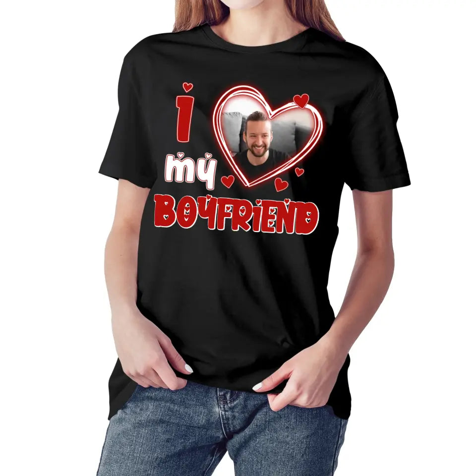 Personalized Girlfriend Shirt, I Love My Boyfriend Shirt Custom Name Photo, I Heart My Boyfriend Shirt, Valentine's Day Gifts For Her, Gf