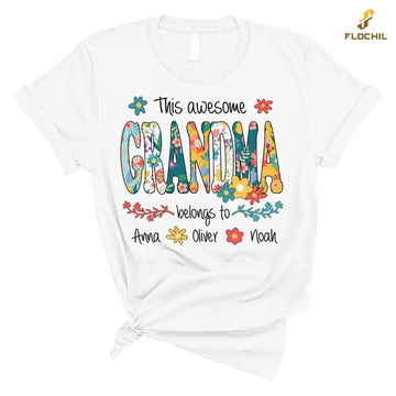 Personalized Grandma T Shirt, This Awesome Grandma Belongs To With Kids Name Custom, Mother's Day Gifts For Grandma