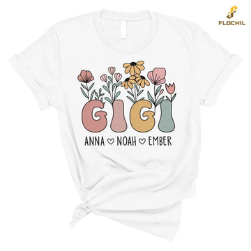 Personalized Gigi T Shirt, Gigi Flower With Kids Name Custom, Mother's Day Gifts For Gigi