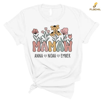 Personalized Mamaw T Shirt, Mamaw Flower With Kids Name Custom, Mother's Day Gifts For Mamaw