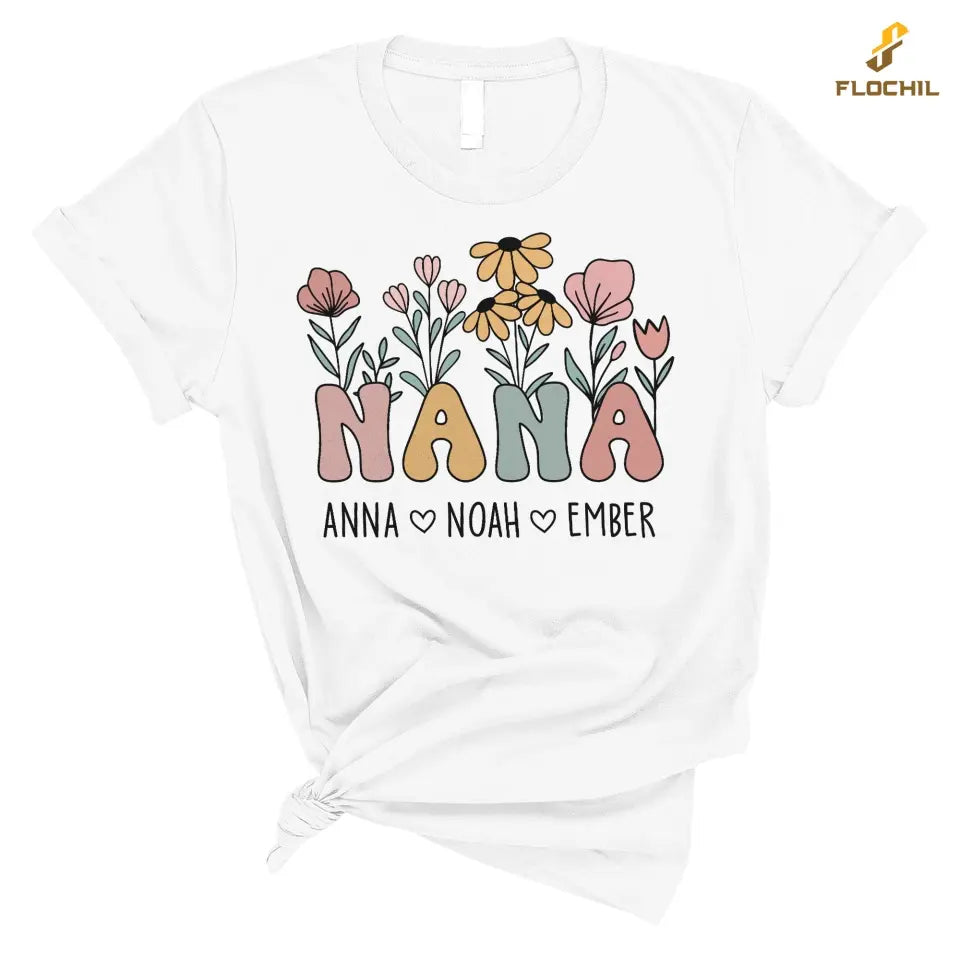 Personalized Nana T Shirt, Nana Flower With Kids Name Custom, Mother's Day Gifts For Nana