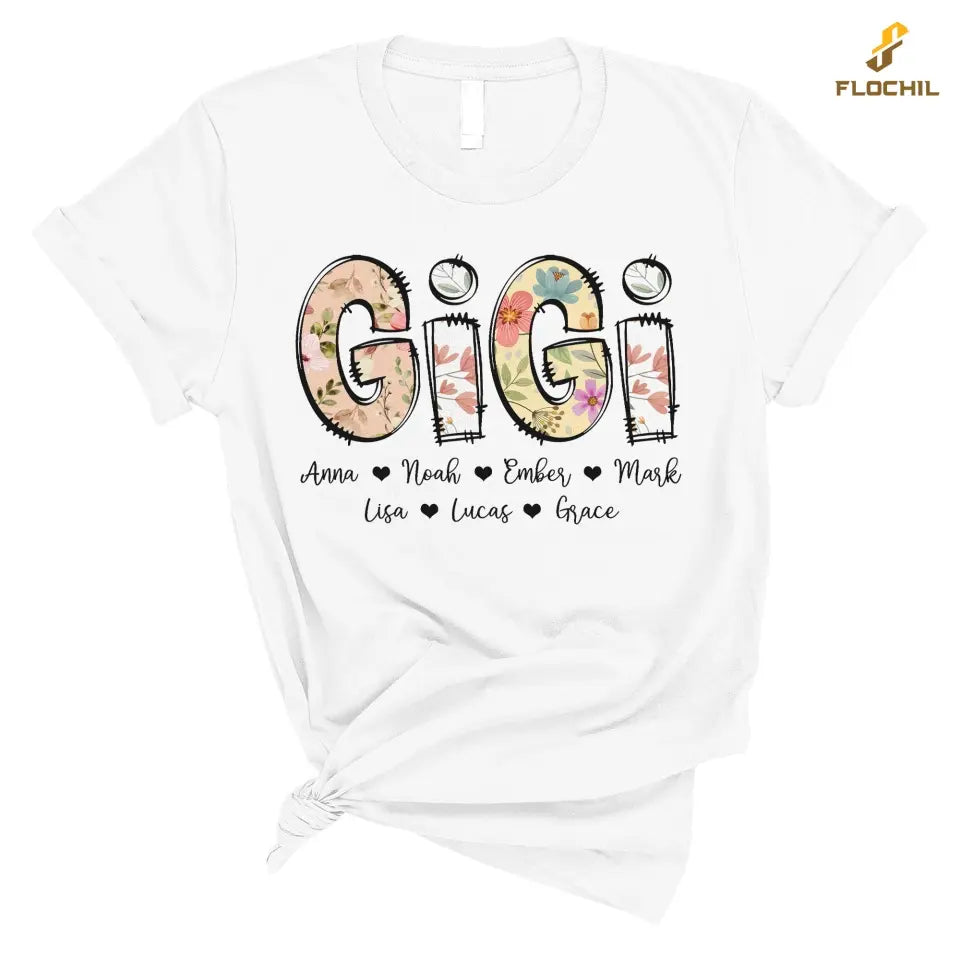 Personalized Gigi T Shirt, Gigi Flower With Kids Name Custom, Mother's Day Gifts For Gigi