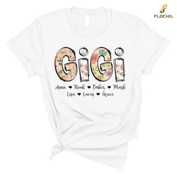 Personalized Gigi T Shirt, Gigi Flower With Kids Name Custom, Mother's Day Gifts For Gigi