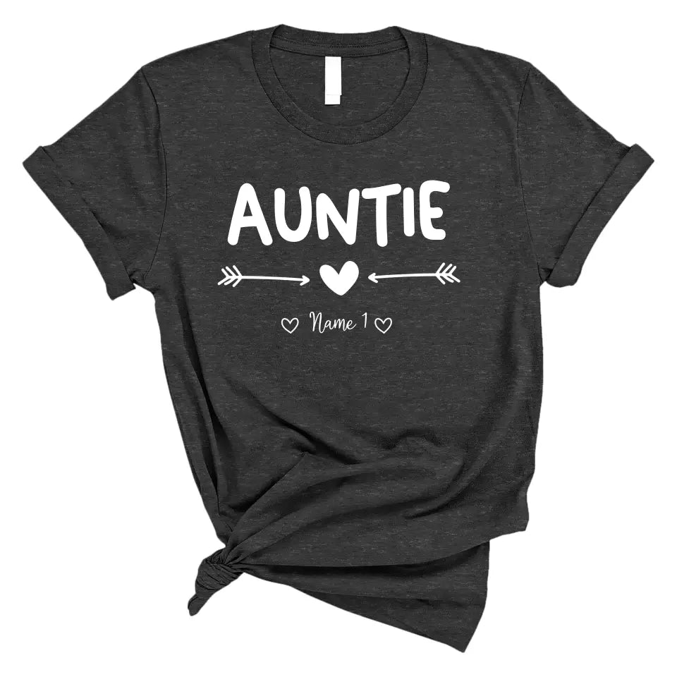 Personalized Auntie T Shirt, Auntie Heart With Kids Name Custom, Mother's Day Gifts For Auntie