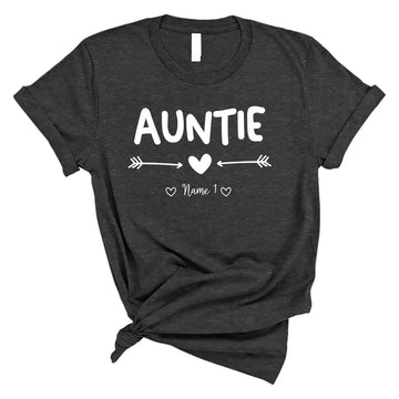 Personalized Auntie T Shirt, Auntie Heart With Kids Name Custom, Mother's Day Gifts For Auntie